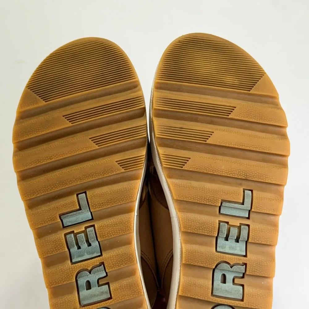 Sorel Cameron Flatform Sandal Womens 8.5 Tan Beige Leather Crisscross Boho Slide